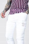 BIAŁE SPODNIE JEANS RURKI TEKSTURA DZIURY BOOHOOMAN XS