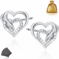 PIĘKNE SREBRNE KOLCZYKI DAMSKIE SERCA SERDUSZKA WKRĘTKI PRÓBA 925 RODOWANE