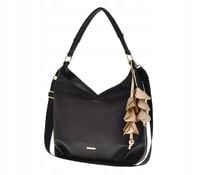 Laura Biaggi - torebka shopper czarny groszek brelok kwiaty złoty L326018