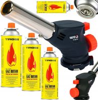 YATO PALNIK GAZOWY PIEZO 360° ZŁĄCZE EN417 + 4 KARTUSZE GAZOWE 400ML