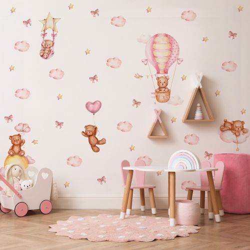 Naklejki Dziecięce Misie Chmury Balony Gwiazdy Kokardki ZESTAW 120cm x 60cm na Arena.pl