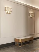 Kinkiet LAMPA ścienna Verno Parette Old Gold Orlicki Design metalowa OPRAWA prostokątna ażurowa złota satyna kremowa