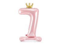 Stojący balon cyfra 7 z koroną różowy, 84 cm