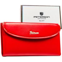 czerwony, gładki portfel damski ze skóry ekologicznej zamykany na zatrzask