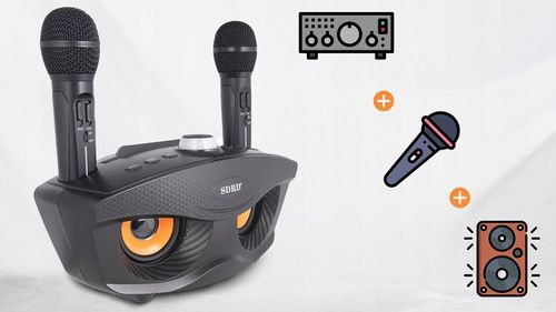 KARAOKE BEZPRZEWODOWY ZESTAW GŁOŚNIK 2 MIKROFONY BLUETOOTH NA IMPREZY SUPER na Arena.pl