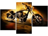 60 90CM OBRAZ 3 ELEM MOTOCYKL OGNIU ŚCIENNY DRUK PŁÓTNO