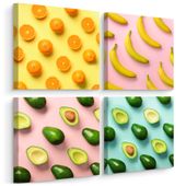 4x Obraz SET Do Kuchni OWOCE Cytrusy Awokado Pop-Art Jedzenie 30cm x 30cm