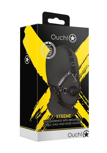 head harness with breathable ball gag and nose hooks   black na Arena.pl