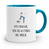 Pracownika Kubek Błękitny Kto Pracuję Z Nadrukiem Ze Zdjęciem