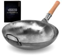 YOSUKATA Wok Srebrny 36 cm Stal Węglowa Okrągłe Dno Gaz BBQ Stir Fry