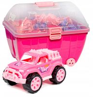 Kuferek klocków K1 600 el. róż + Różowy Jeep