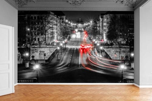 Fototapeta CZARNO BIAŁA MIASTO NOCĄ ULICA 390x280 na Arena.pl