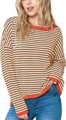 Sweter Damski Dzianinowy Bawełniany w Paski Jesień Zima Brązowy XL