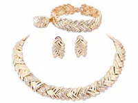 Złoty komplet biżuterii pozłacany szeroki kłos z białymi cyrkoniami prezent