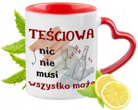 Dla Teściowej Kubek Czerwony Z Uszkiem W Kształcie Serca Na Prezent