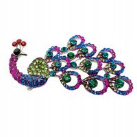 Piękna efektowna broszka z cyrkoniami paw 7cm wielokolorowy