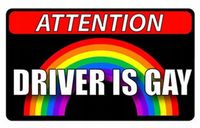 22 0056 Wlepka Auto Żart Pedał Gay Prank Uwaga Gej Attention Driver is Gay