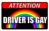 22 0056 Wlepka Auto Żart Pedał Gay Prank Uwaga Gej Attention Driver is Gay