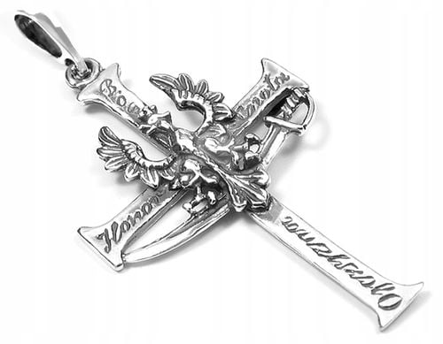 MĘSKI KRZYŻYK SREBRNY PATRIOTYCZNY BÓG HONOR OJCZYZNA SREBRO 925 OKSYDOWANE na Arena.pl