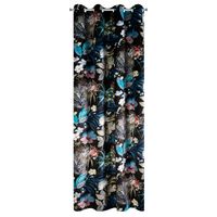 Zasłona na przelotkach welwetowa w kwiaty ALANI 140X270 czarna+niebieska