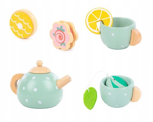 Drewniany Serwis dla Dzieci do Herbaty Kawy Zestaw Kawowy Filiżanki Zastawa na Arena.pl