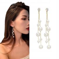 Kolczyki Sztyfty Kolor Białe Złote Perły Perełki Cyrkonie Efektowne 80mm