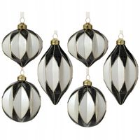 Czarno-białe Szklane Bombki Choinkowe MIX Wzorow 6szt 8cm Kształtki Szklane