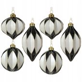 Czarno-białe Szklane Bombki Choinkowe MIX Wzorow 6szt 8cm Kształtki Szklane