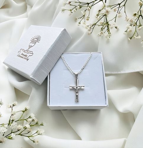 Łańcuszek srebrny 925 pancerka 45cm i krzyżyk prezent komunijny dla chłopca na Arena.pl