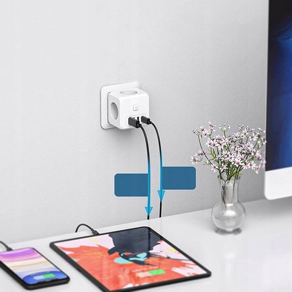 ROZGAŁĘŹNIK SIECIOWY KOSTKA 3 GNIAZDA USB USB C zdjęcie 7