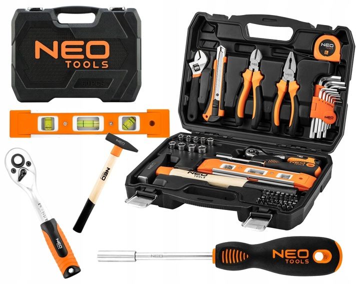 NEO ZESTAW NARZĘDZI KLUCZE NASADOWE 60 SZTUK TORX IMBUS MŁOTEK SZCZYPCE NÓŻ zdjęcie 8