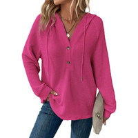Damska Bluza z Kapturem V-Neck Wafelkowa Miękka Stylowa Ciepła Różowa L