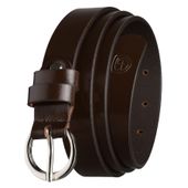 skórzany pasek damski w brązowym kolorze ze srebrną, klasyczną klamrą