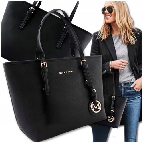 DAMSKA SKÓRZANA POJEMNA TORBA A4 TOREBKA Czarna miejska klasyczna na ramię na Arena.pl