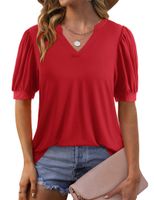 Bluzka damska elegancka krótka z bufiastymi rękawami luźna czerwona XXL