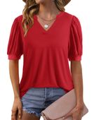 Bluzka damska elegancka krótka z bufiastymi rękawami luźna czerwona XXL