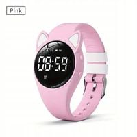 ZEGAREK CYFROWY KOCIE USZY RÓŻOWY ELEKTRONICZNY ZEGAREK DLA DZIEWCZYNKI