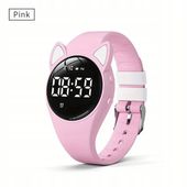 ZEGAREK CYFROWY KOCIE USZY RÓŻOWY ELEKTRONICZNY ZEGAREK DLA DZIEWCZYNKI