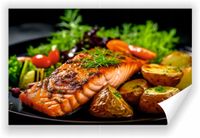 Fototapeta kuchenna PREMIUM STRUKTURA ZMYWALANA grillowany łosoś warzywa