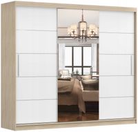 Szafa przesuwna ALBA I 250x61 SONOMA/BIAŁY+LUSTRO półki PRODUCENT