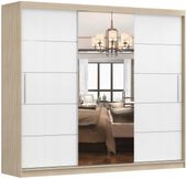 Szafa przesuwna ALBA I 250x61 SONOMA/BIAŁY+LUSTRO półki PRODUCENT