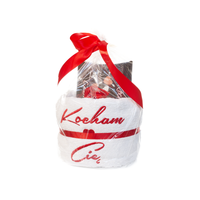 ręcznik biały z haftem "kocham cię" + czekolada