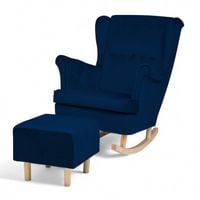 Granatowy Fotel Bujany Uszak + Podnóżek + Poduszka