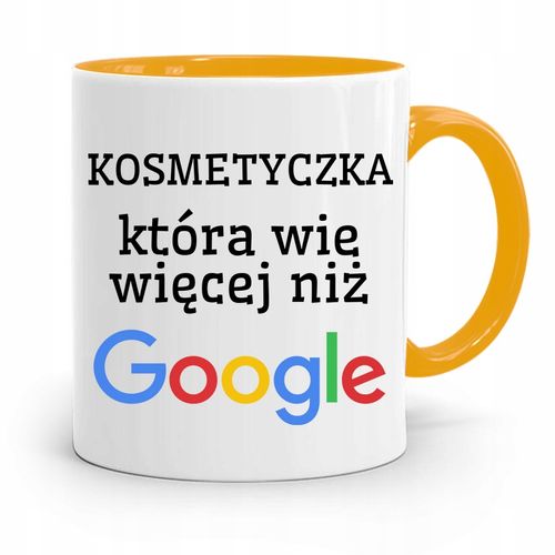 Kubek Żółty Kosmetyczki Wie Więcej Niż Google Z Nadrukiem Ze Zdjęciem na Arena.pl