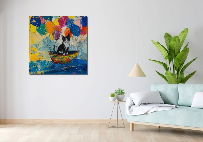Obraz 90x90cm Kot na Łodzi zdjęcie 2