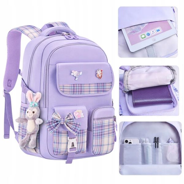 PLECAK SZKOLNY TORNISTER MŁODZIEŻ W KRATĘ POJEMNY DUŻY DO SZKOŁY KL. 4-6 zdjęcie 1