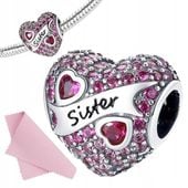 Charms zawieszka Serce SISTER siostra srebrny charms cyrkonie próba