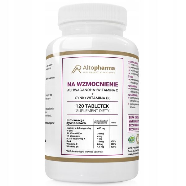 Ashwagandha + Cynk + Witamina C+ Wit B6 120 tab zdjęcie 1