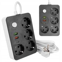 Przedłużacz listwa 2m zasilająca 3x USB UZIEMIENIE 4 GNIAZDA CZARNY 3x1MM