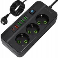 PRZEDŁUŻACZ LISTWA ZASILAJĄCA WŁĄCZNIK 4x USB 3 GNIAZD 5m UZIEMIENIE CZARNY